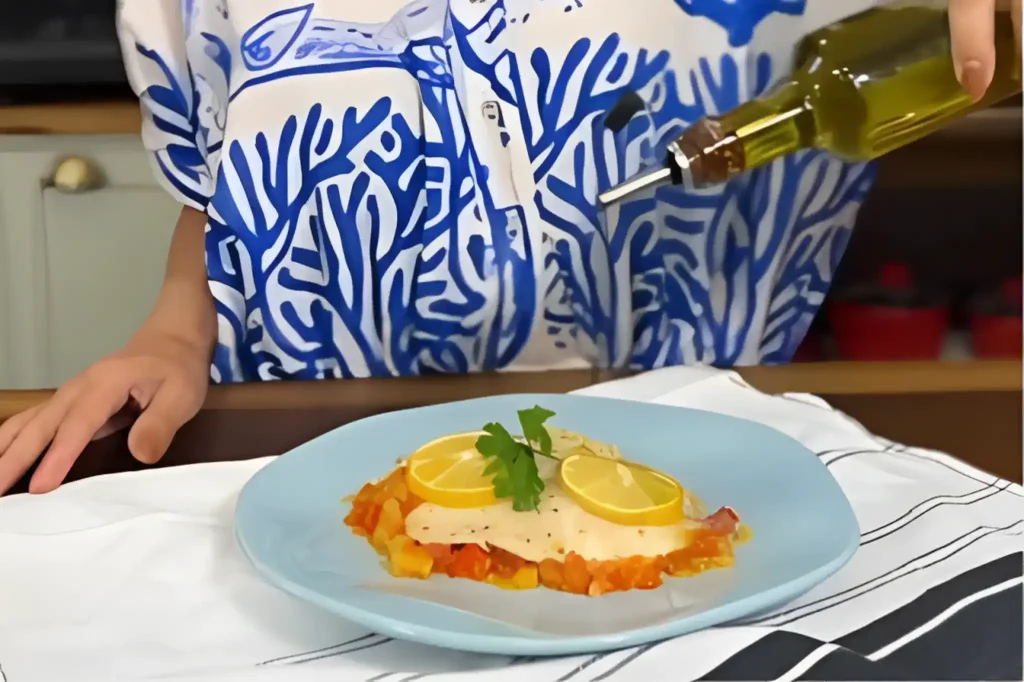File de tilápia Filé de tilápia servido com legumes, exemplo clássico de receitas para quaresma com peixe.