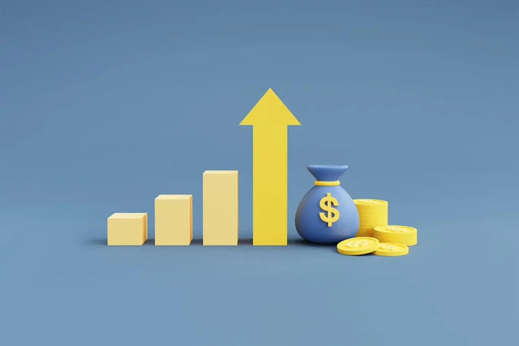Margem de lucro na Páscoa: como calcular corretamente em datas de alta demanda 1 Gráfico crescente com seta para cima representando aumento da margem de lucro
Title: Crescimento da margem de lucro